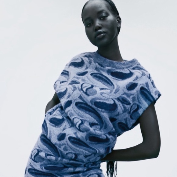 NEW Zara Blue Fuzzy Eyelash Blue Paisley Sweater Vest/Skirt Set - Picture 2 of 10